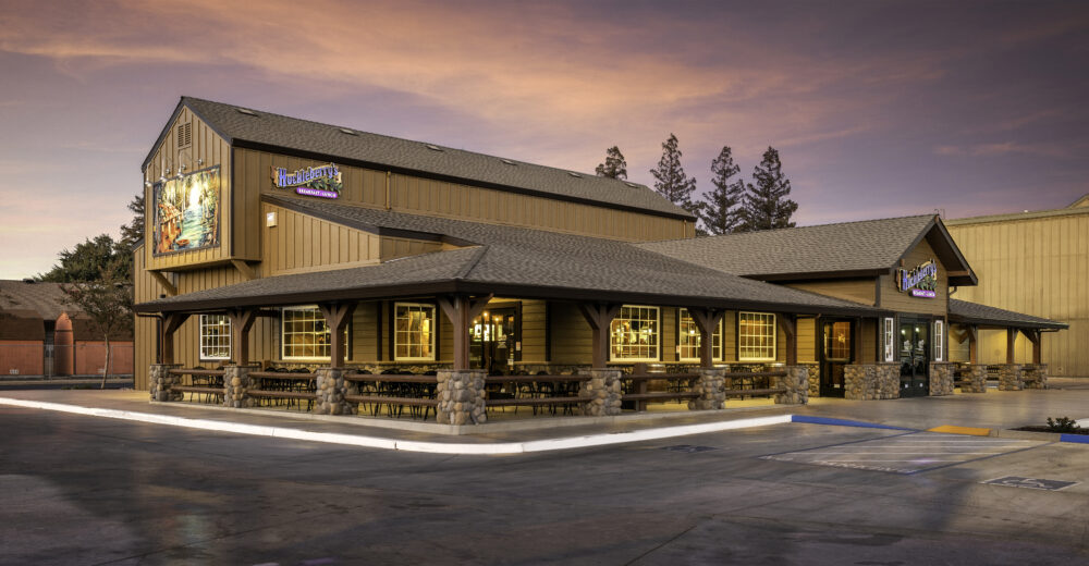 Huckleberrys location exterior view from the parking lot.