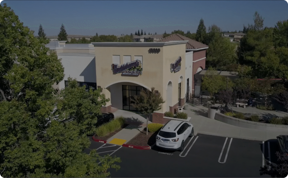 Aerial view outside of a Huckleberry location.